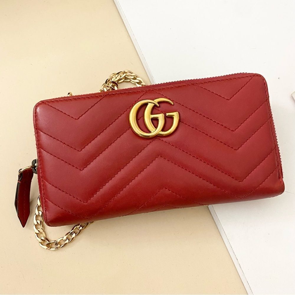 GUCCI GG Marmont Zip Around Wallet Crossbody 💼Red - Picture 9 of 16